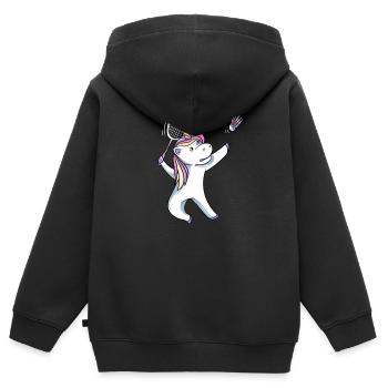 Einhorn Badminton - Kinder Premium Organic Zip Hoodie - Schwarz - Hinten - AI Model Kid Male (0cm)