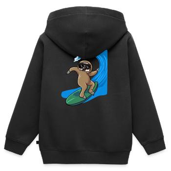 Faultier Surfer Surfbrett Surfen - Kinder Premium Organic Zip Hoodie - Schwarz - Hinten - AI Model Kid Male (0cm)