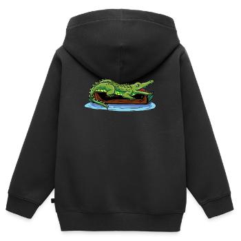 Crocodile qui prend un bain de soleil - Sweat Premium à capuche zippé enfant bio - noir - Dos - AI Model Kid Male (0cm)
