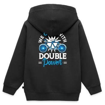 Zweisitzer Fahrradfahren Doppelte Leistung - Kinder Premium Organic Zip Hoodie - Schwarz - Hinten - AI Model Kid Male (0cm)