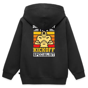 Spécialiste du coup d’envoi des sports d’équipe - Sweat Premium à capuche zippé enfant bio - noir - Dos - AI Model Kid Male (0cm)