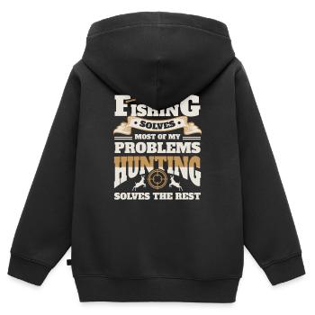 Faune Tir à l’arc Chasse Pêche Amateurs de poissons - Sweat Premium à capuche zippé enfant bio - noir - Dos - AI Model Kid Male (0cm)