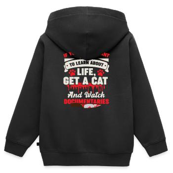 Documentaires félins Thriller Propriétaires de chats - Sweat Premium à capuche zippé enfant bio - noir - Dos - AI Model Kid Male (0cm)