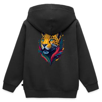 Joli jaguar abstrait - Sweat Premium à capuche zippé enfant bio - noir - Dos - AI Model Kid Male (0cm)
