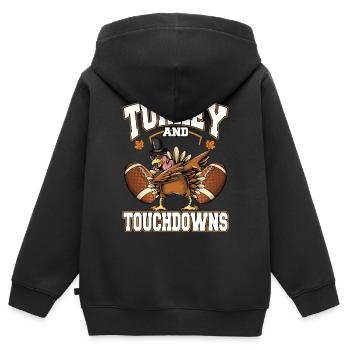 Dinde De Thanksgiving Et Touchdowns Football - Sweat Premium à capuche zippé enfant bio - noir - Dos - AI Model Kid Male (0cm)