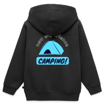 Neue Erfahrung - Camping! - Kinder Premium Organic Zip Hoodie - Schwarz - Hinten - AI Model Kid Male (0cm)