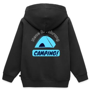 Neue Erfahrung - Camping! - Kinder Premium Organic Zip Hoodie - Schwarz - Hinten - AI Model Kid Male (0cm)