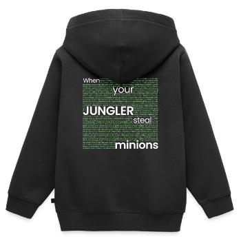 Quand JUNGLER vole des laquais... - Sweat Premium à capuche zippé enfant bio - noir - Dos - AI Model Kid Male (0cm)