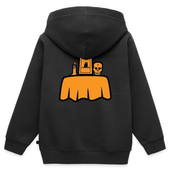 Table d’Halloween - Sweat Premium à capuche zippé enfant bio - noir - Dos - AI Model Kid Male (0cm)