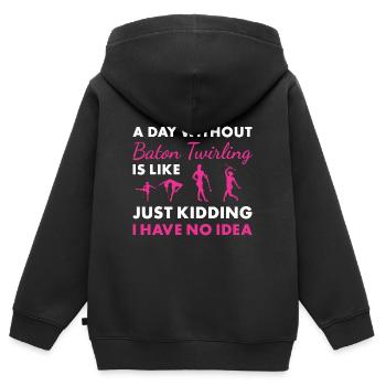 Baton Twirler Une journée sans bâton Twirling - Sweat Premium à capuche zippé enfant bio - noir - Dos - AI Model Kid Male (0cm)