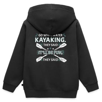 Kayak en eau vive Ils ont dit Kayak en eau vive - Sweat Premium à capuche zippé enfant bio - noir - Dos - AI Model Kid Male (0cm)