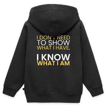 Je n’ai pas besoin de me montrer! - Sweat Premium à capuche zippé enfant bio - noir - Dos - AI Model Kid Male (0cm)