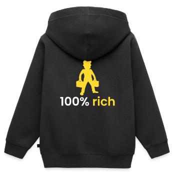 100% reich - Kinder Premium Organic Zip Hoodie - Schwarz - Hinten - AI Model Kid Male (0cm)