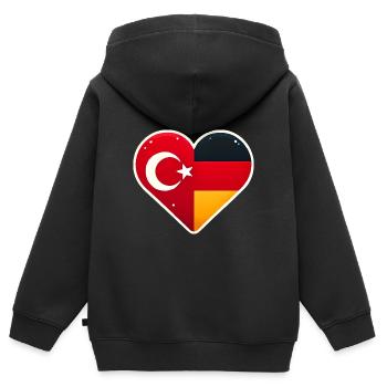 TürkischDeutsche Herzflagge Einheit - Kinder Premium Organic Zip Hoodie - Schwarz - Hinten - AI Model Kid Male (0cm)