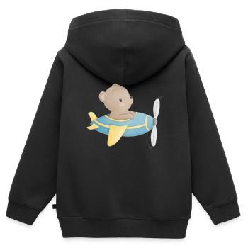 Bär im Flugzeug - Kinder Premium Organic Zip Hoodie - Schwarz - Hinten - AI Model Kid Male (0cm)