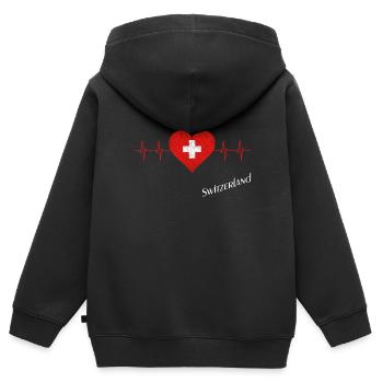 Switzerland Swiss Schweiz - Kinder Premium Organic Zip Hoodie - Schwarz - Hinten - AI Model Kid Male (0cm)