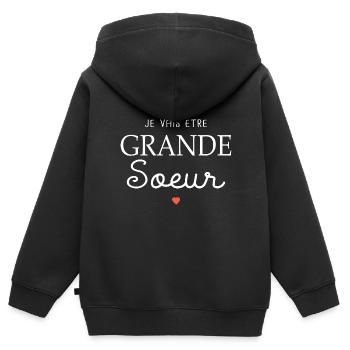 future grande soeur annonce bébé grossesse - Sweat Premium à capuche zippé enfant bio - noir - Dos - AI Model Kid Male (0cm)