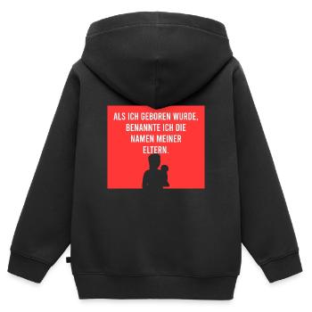 Als ich geboren wurde - Kinder Premium Organic Zip Hoodie - Schwarz - Hinten - AI Model Kid Male (0cm)