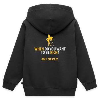 Niemals reich! - Kinder Premium Organic Zip Hoodie - Schwarz - Hinten - AI Model Kid Male (0cm)