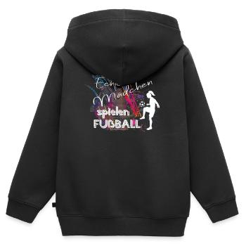 Echte Mädchen spielen Fussball Frauenfußball - Kinder Premium Organic Zip Hoodie - Schwarz - Hinten - AI Model Kid Male (0cm)