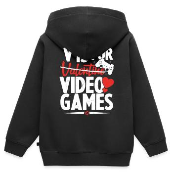 V ist für Videospiele Lustiger Valentinstag - Kinder Premium Organic Zip Hoodie - Schwarz - Hinten - AI Model Kid Male (0cm)