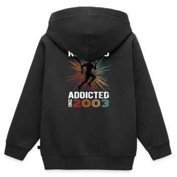 Running Vintage Running Addicted runner jogger 2003 - Sweat Premium à capuche zippé enfant bio - noir - Dos - AI Model Kid Male (0cm)