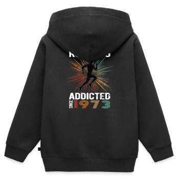 Running Vintage Running Addicted runner jogger 1973 - Sweat Premium à capuche zippé enfant bio - noir - Dos - AI Model Kid Male (0cm)