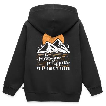 La Montagne M'appelle et Je Dois Y Aller - Sweat Premium à capuche zippé enfant bio - noir - Dos - AI Model Kid Male (0cm)