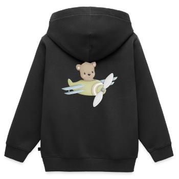 Ours dans l’avion - Sweat Premium à capuche zippé enfant bio - noir - Dos - AI Model Kid Male (0cm)