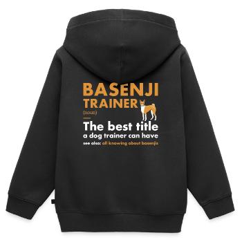Chien Basenji Dresseur Definiton - Sweat Premium à capuche zippé enfant bio - noir - Dos - AI Model Kid Male (0cm)