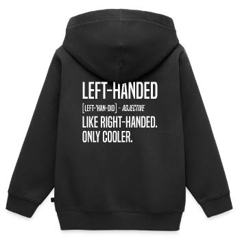 Gaucher Définition Main gauche Gaucher - Sweat Premium à capuche zippé enfant bio - noir - Dos - AI Model Kid Male (0cm)
