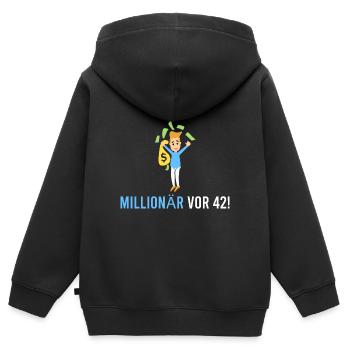 Millionär vor 42! - Kinder Premium Organic Zip Hoodie - Schwarz - Hinten - AI Model Kid Male (0cm)