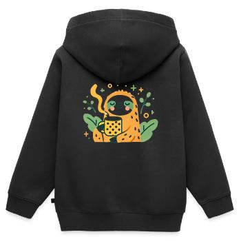 Chill Sloth avec Café Cartoon Design - Sweat Premium à capuche zippé enfant bio - noir - Dos - AI Model Kid Male (0cm)