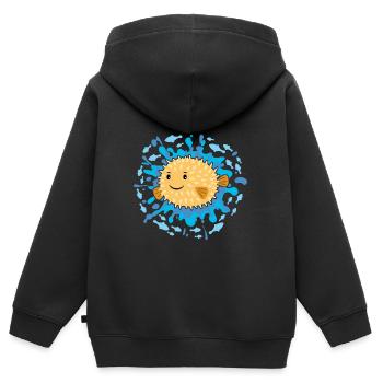 Doux petit poisson-globe - Sweat Premium à capuche zippé enfant bio - noir - Dos - AI Model Kid Male (0cm)
