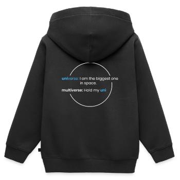 Multiverse > Universe - Kids Premium Organic Zip-up Hoodie - black - Back - AI Model Kid Male (0cm)