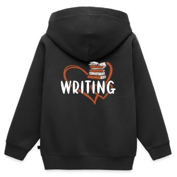 Écrivain Coeur Écriture - Sweat Premium à capuche zippé enfant bio - noir - Dos - AI Model Kid Male (0cm)