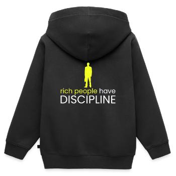 les gens riches ont de la discipline - Sweat Premium à capuche zippé enfant bio - noir - Dos - AI Model Kid Male (0cm)
