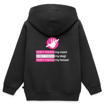 Rühr meinen Mann, meinen Hund, mein Zuhause nicht - Kinder Premium Organic Zip Hoodie - Schwarz - Hinten - AI Model Kid Male (0cm)