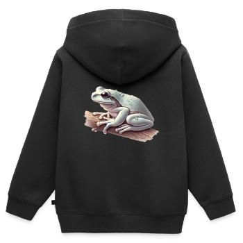 Realistischer Laubfrosch mit Wassertropfen - Kinder Premium Organic Zip Hoodie - Schwarz - Hinten - AI Model Kid Male (0cm)
