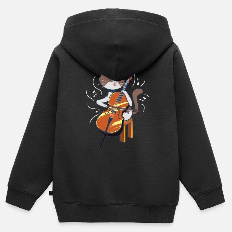 Un chat mignon joue du violoncelle pour violoncellistes - Sweat Premium à capuche zippé enfant bio - noir