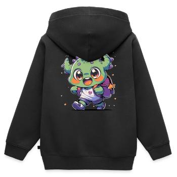 Monster Kind süß grün mit Rucksack - Kinder Premium Organic Zip Hoodie - Schwarz - Hinten - AI Model Kid Male (0cm)