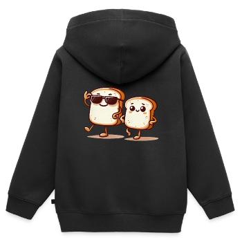 Cooles Gluten Brot Duo Cartoon Design - Kinder Premium Organic Zip Hoodie - Schwarz - Hinten - AI Model Kid Male (0cm)