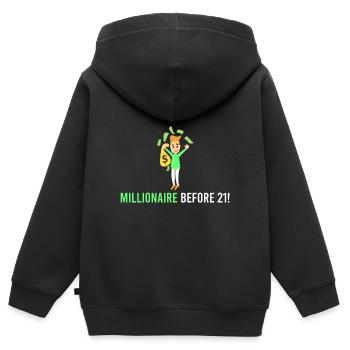 Millionär vor 21! - Kinder Premium Organic Zip Hoodie - Schwarz - Hinten - AI Model Kid Male (0cm)