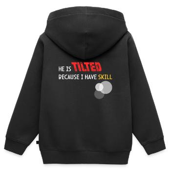 Er ist sauer, weil ich Fähigkeiten habe - Kinder Premium Organic Zip Hoodie - Schwarz - Hinten - AI Model Kid Male (0cm)