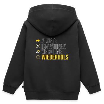 starte - investiere - verdiene - Kinder Premium Organic Zip Hoodie - Schwarz - Hinten - AI Model Kid Male (0cm)