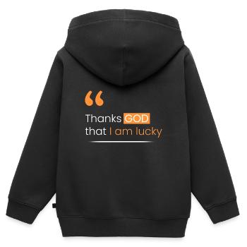 Dieu merci, j’ai de la chance - Sweat Premium à capuche zippé enfant bio - noir - Dos - AI Model Kid Male (0cm)