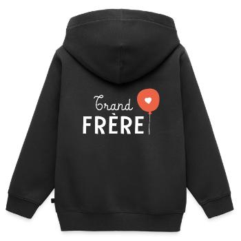 Futur grand frère annonce grossesse annonce bébé - Sweat Premium à capuche zippé enfant bio - noir - Dos - AI Model Kid Male (0cm)