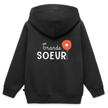 Future grande soeur annonce grossesse annonce bébé - Sweat Premium à capuche zippé enfant bio - noir - Dos - AI Model Kid Male (0cm)