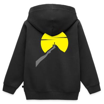 sur le chemin, « Wanderlust » - Sweat Premium à capuche zippé enfant bio - noir - Dos - AI Model Kid Male (0cm)