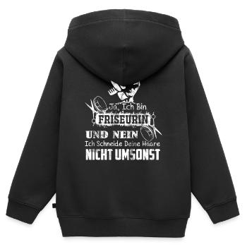 Ich bin eine Friseurin - Kinder Premium Organic Zip Hoodie - Schwarz - Hinten - AI Model Kid Male (0cm)